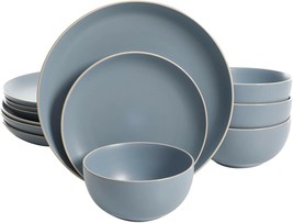 12 Piece Dinnerware Set For 4 Stoneware Plates Dishes Salad Dessert Bowl... - £52.89 GBP