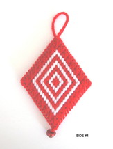 Plastic Canvas Diamond Shape Ornament with Bell - Handcrafted Ornament   - £7.98 GBP