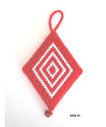 Plastic Canvas Diamond Shape Ornament with Bell - Handcrafted Ornament   - £7.84 GBP