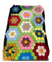 Vtg Grandmother’s Flower Garden Quilt Blanket Throw 34x50 Handmade Cotta... - $973.94 MXN