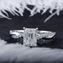Twisted Shank Engagement Ring 1.90Ct Emerald Cut Diamond 14K White Gold Size 5.5 - £205.55 GBP