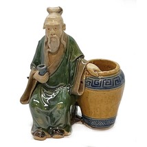 Oriental Asian Shiwan Figure Man with Basket Ceramic Statue Mudman Antique 4 1/2 - £17.10 GBP