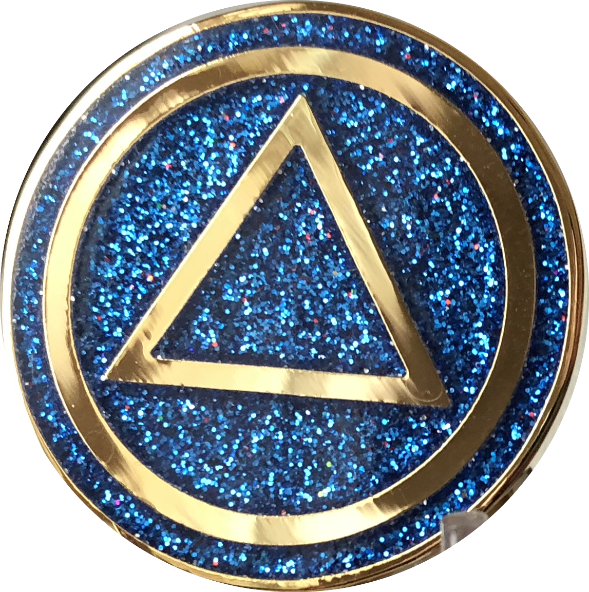 AA Circle Triangle Logo Reflex Blue Glitter Gold Plated Sobriety Chip - $17.99