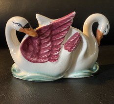 Vintage Hand Painted Dancing Swans Ceramic Planter Occupied Japan 6&quot; - £14.23 GBP