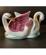 Vintage Hand Painted Dancing Swans Ceramic Planter Occupied Japan 6&quot; - $331.33 MXN
