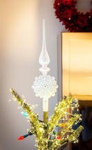 Silver Snowflake Tree Topper 13" High Glass Geometric Design Glittery image 2