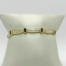 7.50Ct Emerald Cut Simulated Blue Sapphire Women Bracelet Gold Plated 925 Silver - £151.63 GBP