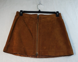 Moda International Mini Skirt Womens Size 12 Brown Suede 100% Leather Zip Up - £25.13 GBP