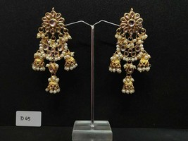 Gold Plated Kundan Earrings Set Jhumki Indian Fashion Jewelry Traditional PO34 - £13.54 GBP