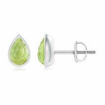 ANGARA Natural Peridot Pear-Shaped Solitaire Stud Earrings in 14K Gold (6x4MM) - £243.88 GBP