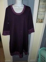 BODEN Deep Purple Ribbon Applique 3/4 Sleeve Sweater Dress Size 14 Women&#39;s EUC - £46.57 GBP