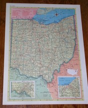 1953 Vintage Map Of Ohio / Verso North Dakota - £13.66 GBP