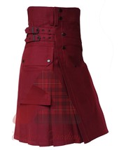 Handmade Utility Kilt For Men Deluxe Hybrid Maroon Utility Kilt Custom Size - £30.46 GBP+