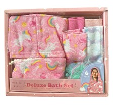 Modern Kids Deluxe Bath Set w/Hooded Towel, 4 Washcloths &amp; Loofah - PINK... - £23.34 GBP