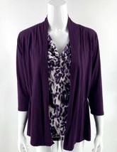 August Silk Top Sz S Purple Faux Layered Leopard Print Cowl Neck Blouse Womens - £18.99 GBP