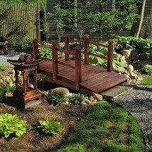 4.9&#39; Wooden Bridge Stained Finish Decorative Solid Wood Garden Pond Arch... - $118.99