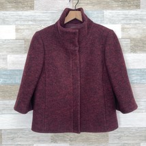 Ann Taylor Wool Tweed Snap Funnel Neck Coat Red 3/4 Sleeve Lined Womens 10 - $49.50