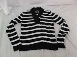 Lauren by Ralph Lauren Black &amp; White Striped Long Sleeve Sweater Medium 140003 - £16.70 GBP