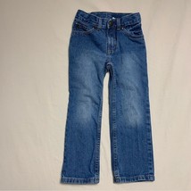 Slim Straight Jeans Boy’s 5 Blue Denim Medium Wash Faded Whisker Preppy ... - $15.84