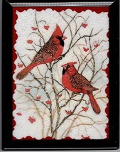 Two Cardinals In A Holly Bush Winter Birds 3&quot; x 4&quot; Framed  Artwork Fridge Magnet - £3.91 GBP