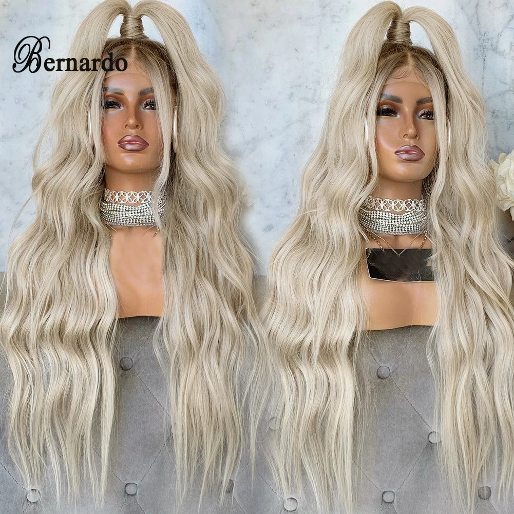 Bernardo Ash Blonde Ombre Wigs Synthetic Lace Front Wig Soft Hair Long Body Wa - £39.62 GBP+