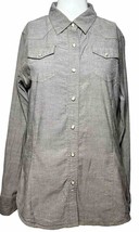 Walls Shirt Woman Medium Gray Pearl Snaps Western Rodeo Cowgirl Work Shirt - $14.14