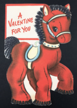VTG 1950s Hallmark Red Plush Horse Valentine Greeting Card 3.25&quot; x 5&quot; - £7.49 GBP