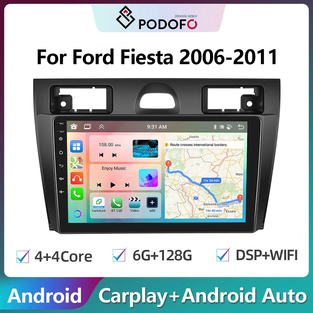 Podofo 2Din Android Car Radio Multimidia Video Player For Ford Fiesta 2006-2011 - £93.64 GBP+