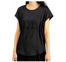 Alfani Womens Petite Small Deep Black Waist Detail Short Sleeve Top NWT BK53 - £27.47 GBP