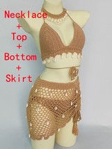 Woman Bikini Set Crochet  Tel Top  Thong Bottom See-Through  Out age High Waist  - £92.04 GBP