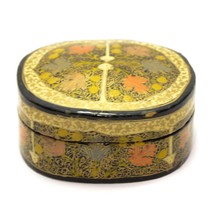 Small Oval Colorful Floral Glazed Wooden Trinket Box Handmade Vintage - £7.76 GBP