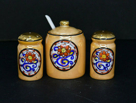 Vintage Lusterware Salt and Pepper Shakers With Mustard Pot and Spoon Japan - £15.14 GBP