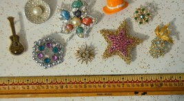 vintage costume jewelry brooch pin lot set enamel damascene pink AB rhinestone - £60.82 GBP