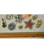 vintage costume jewelry brooch pin lot set enamel damascene pink AB rhin... - $76.99