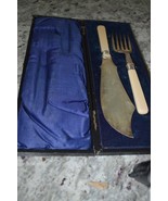 Antique Cake Knife &amp; Serving Fork in Original Case, EPNS Bakelite Handles - $29.99