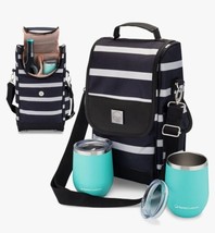 NEW Savvy Outdoors wine tote bag, (2) stainless steel teal wine glasses ... - $23.56