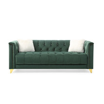 Tufted Upholstery Sofa Finished in Velvet Fabric in Green - $867.38