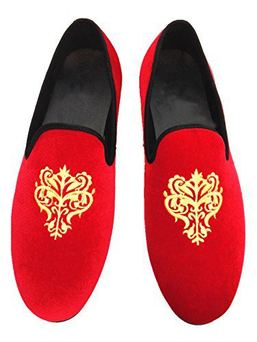 New Men Red Suede Leather Embroidery Patches Moccasin Loafer Slip Ons Handmade S