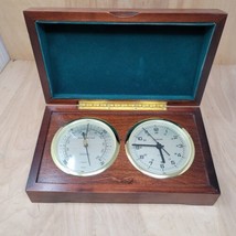 Vintage Sunbeam Desk Top Clock &amp; Barometer In Wooden Box - £58.53 GBP