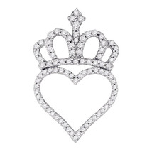 10kt White Gold Womens Round Diamond Crown Heart Pendant 1/3 Cttw - £295.28 GBP