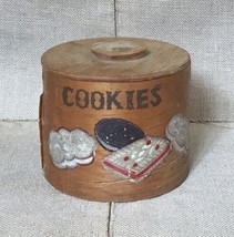 Vintage Primitive Distressed Rustic Wood Cookie Jar w Lid Cottagecore AS IS - £34.07 GBP