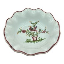Lallier a Moustiers French Pottery Bowl Dish Ruffle Edge Bird &amp; Floral 6.5” - £12.81 GBP