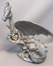 Vintage Dragon Heart Pewter Dragon With Gold Heart Pewter Figurine Tsr D&amp;D - £38.31 GBP