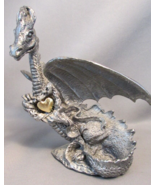 Vintage DRAGON HEART Pewter Dragon with Gold Heart Pewter Figurine TSR D&amp;D - £38.54 GBP