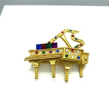 Vintage 1928 Grand Piano Brooch, Gold Tone Instrument Encrusted with Colorful - £25.52 GBP