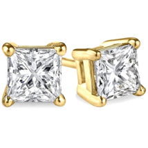 1 ct. White Sapphire Princess Studs - Yellow Gold plated 925 Silver - $36.68