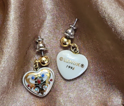 Vintage 1998 Lenox Heart Porcelain Gold Dangle Earrings Jewels Collectio... - $128.69