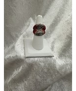 Vintage Clear and Red Rhinestone Abstract Modern Pave Cocktail Ring Size 6 - $280.07 MXN