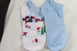 Ladies 2 pr. Low-Cut Socks (new) WINTER FUN - WHITE &amp; BLUE - £7.33 GBP