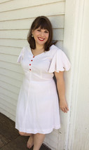 Polka Dot Dress White Red Scalloped Sleeves XL 70s Vintage Retro - $36.00